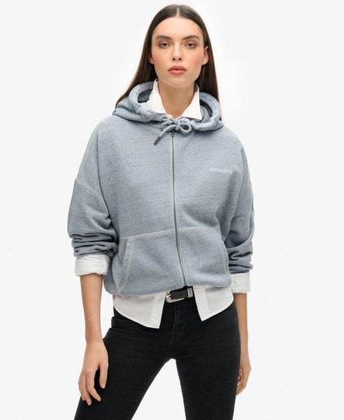 Bluza Essential Logo Overdyed Zh. Niebieskie bluzy damskie Superdry, l, bez wzorów, z bawełny, eleganckie, bez ramiączek, bez kaptura. Za 359.00 zł.