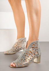 Beżowe Sandały Botki na Słupku z Ażurową Cholewką i Skórzaną Wkładką Ularielis. Brązowe botki damskie Born2be, na lato, w ażurowe wzory, biznesowe, bez obcasa, na obcasie, bez zapięcia. Za 179.99 zł.