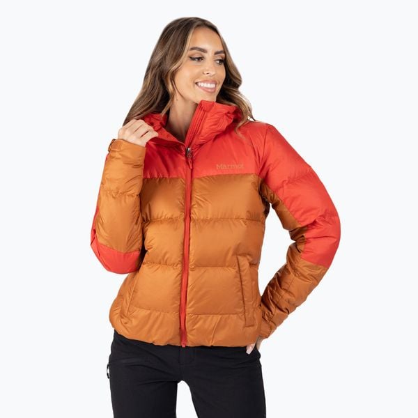 Kurtka puchowa damska Marmot Guides Down Hoody. Brązowe kurtki sportowe damskie Marmot, l, bez wzorów, z puchu, bez ramiączek, bez kaptura, trekkingowe. Za 519.99 zł.
