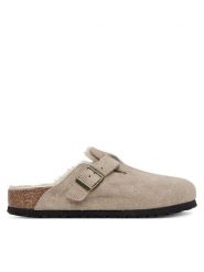 Birkenstock Klapki Boston Shearling 1028299 Beżowy. Brązowe klapki damskie Birkenstock, bez wzorów, ze skóry, bez obcasa, bez zapięcia. Za 649.99 zł.