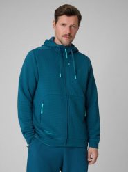 4F Bluza treningowa regular z kapturem męska - granatowa L. Niebieskie bluzy męskie 4F, l, bez wzorów, bez ramiączek, z kapturem. Za 249.99 zł.