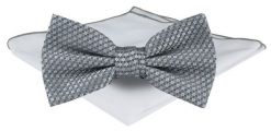 Mucha Męska z Poszetką - Chattier - Srebrna z Drobnym Wzorem. Szare krawaty i muchy Chattier, bez wzorów, eleganckie. Za 65.00 zł.
