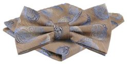 Mucha Męska w Zestawie z Poszetką - Alties - Beż, Duże Paisley. Krawaty i muchy Alties, bez wzorów, eleganckie. Za 65.00 zł.
