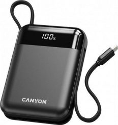 Canyon OnPower 104 10000 mAh z kablem USB-C i Lightning czarny. Czarne powerbanki . Za 69.90 zł.