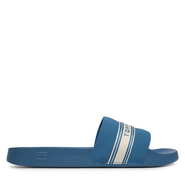 Klapki Tommy Hilfiger. Niebieskie klapki damskie Tommy Hilfiger, bez wzorów, bez obcasa, bez zapięcia. Za 112.99 zł.