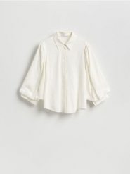 Koszula z bufiastymi rękawami - biały. Białe koszule damskie Reserved, l, bez wzorów, z tkaniny, bez kołnierzyka, bez ramiączek. Za 139.99 zł.