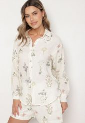 Beżowa Bawełniana Koszula Muślinowa z Motywem Kwiatów Nilavine. Brązowe koszule damskie Born2be, l, bez wzorów, z bawełny, eleganckie, bez kołnierzyka, bez ramiączek. Za 109.99 zł.