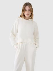 4F Bluza dresowa nierozpinana z modalem damska - biała M. Białe bluzy damskie 4F, m, bez wzorów, z dresówki, klasyczne, bez ramiączek, bez kaptura. W wyprzedaży za 129.99 zł.