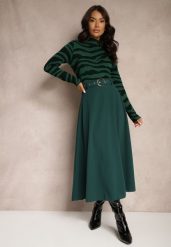 Ciemnozielona Spódnica o Rozkloszowanym Kroju Melobia. Zielone spódnice damskie Renee, na co dzień, z aplikacjami, eleganckie, maxi, proste. Za 59.99 zł.
