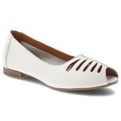 Baleriny damskie Maciejka, cholewka ze skóry naturalnej z ażurowymi wycięciami odkryty przód typu peep toe niski stabilny obcas, białe, P7541-11/00-1. Białe balerinki damskie Maciejka, w ażurowe wzory, ze skóry, z otwartym noskiem, bez obcasa, na obcasie, bez zapięcia. Za 209.00 zł.