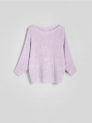 Sweter kimono - lawendowy. Fioletowe swetry nierozpinane damskie Reserved, l, bez wzorów, z dzianiny, bez kołnierzyka, bez ramiączek. W wyprzedaży za 49.99 zł.