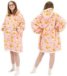 Kocobluza damska oversize koc bluza 2w1 z kapturem ciepła szlafrok futrzak piesek corgi UNIWERSALNY. Szlafroki damskie Springos, uniwersalny, bez wzorów, bez ramiączek, z kapturem. Za 72.15 zł.