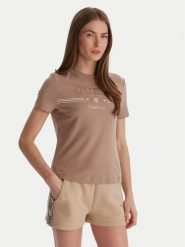 Guess T-Shirt V6GI06 K2967 Beżowy Regular Fit. Brązowe t-shirty damskie Guess, xs, z aplikacjami, z lyocellu, bez kołnierzyka, bez ramiączek. Za 209.99 zł.