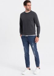 Ombre Spodnie męskie JOGGERY jeansowe z przetarciami - niebieskie V3 OM-PADJ-0150 XL. Niebieskie spodnie sportowe męskie Ombre, m, bez wzorów, z jeansu. Za 99.99 zł.