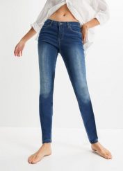 Dżinsy Skinny ze stretchem, średni stan. Niebieskie jeansy damskie bonprix, bez wzorów, z jeansu. Za 79.99 zł.
