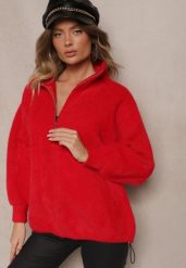 Czerwona Bluza z Wełną ze Ściągaczami i Kołnierzykiem Enadelis. Czerwone bluzy damskie Renee, bez wzorów, z wełny, eleganckie, bez ramiączek, bez kaptura. Za 139.99 zł.