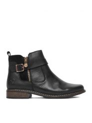Rieker Botki CEO-Z4959-00 Czarny. Czarne botki damskie Rieker, bez wzorów, ze skóry, bez obcasa, na płaskiej podeszwie, bez zapięcia. Za 399.99 zł.