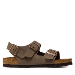Sandały Birkenstock. Brązowe sandały damskie Birkenstock, bez wzorów, bez obcasa, na płaskiej podeszwie, bez zapięcia. Za 499.99 zł.