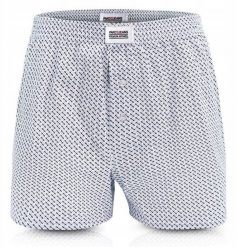 Męskie Bokserki Luźne, Majtki z Rozporkiem na Guzik - Niebieskie, Drobny Wzór - Pako Jeans. Niebieskie bokserki męskie Pako Jeans, bez wzorów, z bawełny. Za 33.00 zł.
