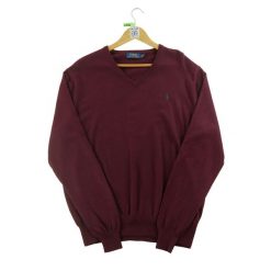 Sweter męski z dekoltem w serek Polo Ralph Lauren. Czerwone swetry męskie Ralph Lauren, m, bez wzorów, z materiału, casualowe, bez kołnierzyka, bez ramiączek. Za 191.66 zł.