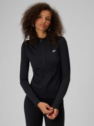 4F Bluza slim bez kaptura damska - czarna XS. Czarne bluzy damskie 4F, xs, bez wzorów, bez ramiączek, bez kaptura. Za 189.99 zł.
