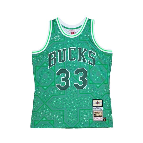 Koszulka NBA Milwaukee Bucks Kareem Abdul-Jabbar. Zielone bluzki damskie Mitchell & Ness, bez wzorów, sportowe, bez kołnierzyka, bez ramiączek. Za 662.00 zł.