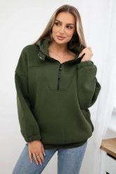 Bluza z kapturem khaki. Brązowe bluzy damskie KESI, l, bez wzorów, z bawełny, bez ramiączek, z kapturem. Za 218.51 zł.