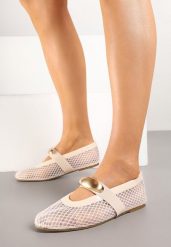 Beżowe Siateczkowe Balerinki z Metalową Ozdobą Tatolira. Brązowe balerinki damskie Born2be, z aplikacjami, z jeansu, eleganckie, bez obcasa, bez zapięcia. Za 64.99 zł.