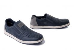 RIEKER 18267-15 blue, półbuty męskie. Niebieskie półbuty męskie Rieker, na lato, bez wzorów, bez obcasa, bez zapięcia. Za 223.93 zł.