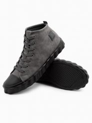 Wysokie męskie trampki z ozdobną falowaną podeszwą – szare V2 OM-FOTH-0126 - 40. Szare trampki męskie Ombre Clothing, bez wzorów, z materiału, militarne, bez zapięcia. W wyprzedaży za 99.99 zł.