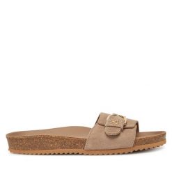 Klapki Tommy Hilfiger. Brązowe klapki damskie Tommy Hilfiger, bez wzorów, bez obcasa, bez zapięcia. Za 289.99 zł.