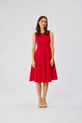 Elegancka rozkloszowana sukienka koktajlowa czerwona. Czerwone sukienki damskie Stylove, do pracy, l, bez wzorów, z elastanu, biznesowe, bez kołnierzyka, bez ramiączek, midi, dopasowane. Za 429.00 zł.