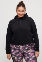 Damskie Bluza krótki fason długi rękaw kaptur. Czarne bluzy damskie Ulla Popken, plus size, bez wzorów, z bawełny, sportowe, bez ramiączek, z kapturem. Za 239.99 zł.