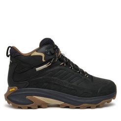 Trekkingi Merrell. Czarne botki męskie Merrell, bez wzorów, sportowe, bez obcasa, bez zapięcia. Za 649.99 zł.