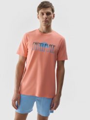 4F T-shirt z nadrukiem męski - pomarańczowy L. Brązowe t-shirty męskie 4F, l, z aplikacjami, z bawełny, bez kołnierzyka, bez ramiączek. W wyprzedaży za 39.99 zł.