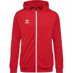 Poliestrowa bluza dresowa z kapturem i zamkiem błyskawicznym Hummel Authentic. Czerwone bluzy męskie Hummel, bez wzorów, z dresówki, z kapturem, na fitness i siłownię. Za 277.50 zł.