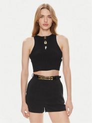 Elisabetta Franchi Top TK-06B-42E2 Czarny Slim Fit. Czarne topy damskie Elisabetta Franchi, bez wzorów, z syntetyku, bez kołnierzyka, bez ramiączek. Za 1,469.00 zł.