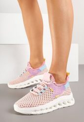 Różowe Buty Sportowe Sneakersy Siateczkowe na Tłoczonej Platformie Lurilia. Czerwone obuwie sportowe damskie Renee, bez wzorów, z jeansu, bez zapięcia. Za 74.99 zł.