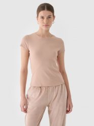 4F T-shirt slim gładki damski - beżowy XL. Brązowe t-shirty damskie 4F, xl, bez wzorów, z bawełny, klasyczne, bez kołnierzyka, bez ramiączek. W wyprzedaży za 29.99 zł.