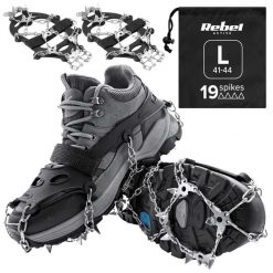 Raczki z kolcami nakładki na buty turystyczne rozmiar L 41-44 REBEL. Szare obuwie trekkingowe damskie REBEL ACTIVE, z materiału, bez zapięcia. Za 49.00 zł.