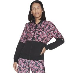 Bluza dresowa sportowa damska Skechers Fantasy Fields Reversible Bomber Jacket. Czerwone bluzy damskie Skechers, s, bez wzorów, z dresówki, sportowe, bez ramiączek, bez kaptura. Za 199.99 zł.