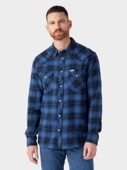 WRANGLER MĘSKA KOSZULA LS WESTERN SHIRT FEDERAL BLUE 112341162 W556015591. Niebieskie koszule męskie Wrangler, m, bez wzorów, bez kołnierzyka, bez ramiączek. Za 179.99 zł.