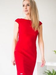Sukienka Model Juliette Red - Jersa. Czerwone sukienki damskie Jersa, plus size, bez wzorów, z elastanu, bez kołnierzyka, plus size, bez ramiączek, dopasowane. Za 459.16 zł.