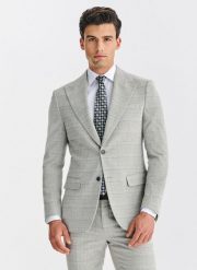 PAKO LORENTE – Szara marynarka garniturowa w kratkę. Szare garnitury męskie Pako Lorente, bez wzorów, z elastanu. Za 799.99 zł.