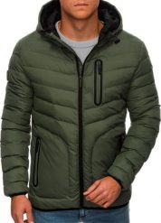 Ombre Kurtka męska puchowa pikowana C356 - khaki XL. Brązowe kurtki męskie Ombre, m, bez wzorów, z puchu, bez kaptura. Za 109.99 zł.