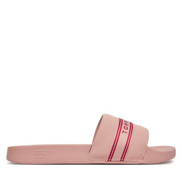 Klapki Tommy Hilfiger. Czerwone klapki damskie Tommy Hilfiger, bez wzorów, bez obcasa, bez zapięcia. Za 118.99 zł.