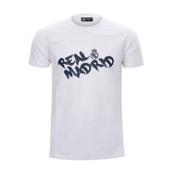 Minimalistyczna koszulka unisex Real Madryt. Białe bluzki damskie REAL MADRID, m, bez wzorów, sportowe, bez kołnierzyka, bez ramiączek. W wyprzedaży za 85.93 zł.