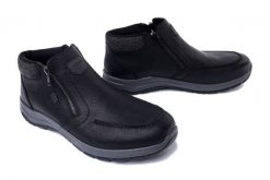 RIEKER TEX 03660-00 black, botki męskie. Czarne botki męskie Rieker, na zimę, bez wzorów, z wełny, bez obcasa, bez zapięcia. Za 439.90 zł.