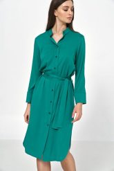 Sukienka Wiskozowa a’la Koszula - Zielona. Zielone koszule damskie Nife, l, bez wzorów, z materiału, wizytowe, bez kołnierzyka, bez ramiączek, koszulowe. Za 299.90 zł.