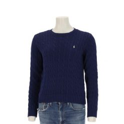 Second life - Polo Ralph Lauren sweter damski z warkoczowym splotem - Jak nowy. Niebieskie swetry nierozpinane damskie Ralph Lauren, l, bez wzorów, ze splotem, eleganckie, bez kołnierzyka, bez ramiączek. Za 212.96 zł.